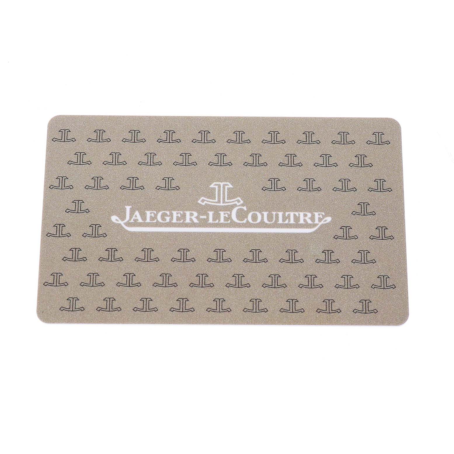 The image shows a Jaeger-LeCoultre warranty card featuring the brand's logo and pattern, related to the Reverso model.