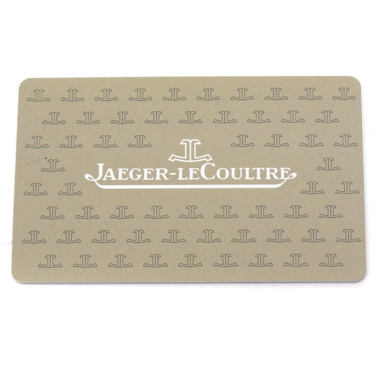 The image shows a Jaeger-LeCoultre card, displaying the brand's logo without the Reverso watch model.