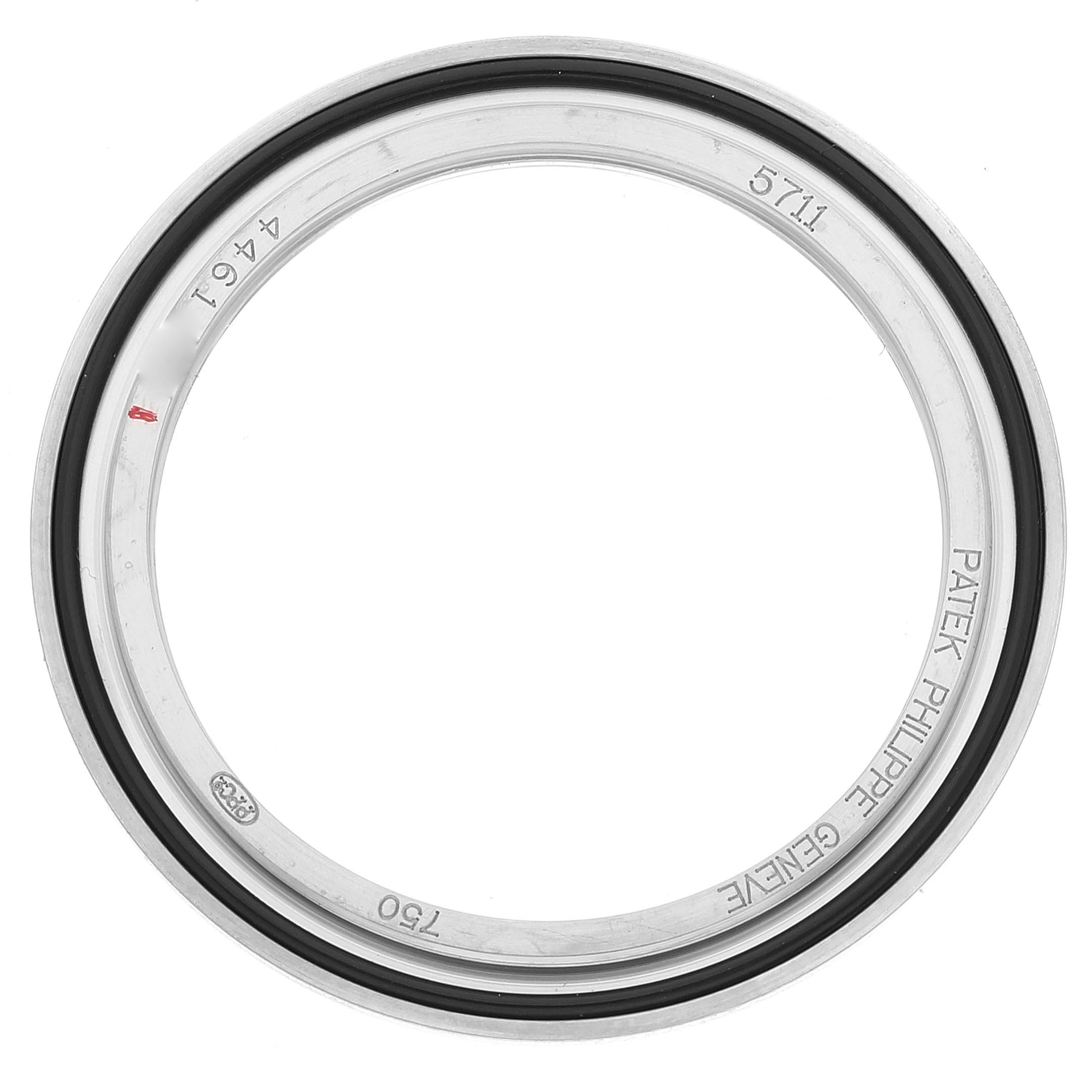 This image shows the case back gasket or seal ring for a Patek Philippe Nautilus 5711G-001 Men's White Gold Grey Dial 5711G-001 Men's White Gold Grey Dial model watch, viewed from above.