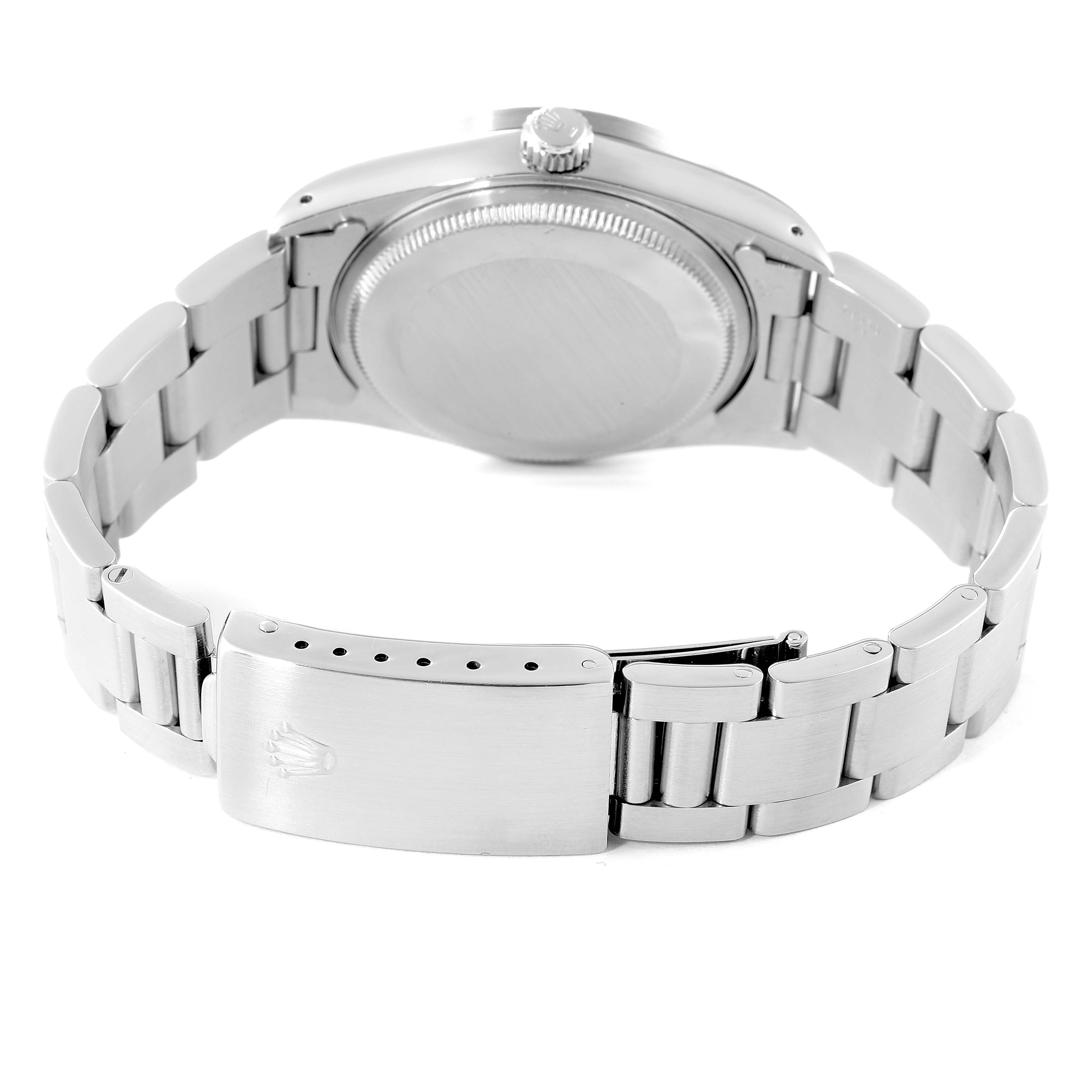 The image shows the case back and bracelet clasp of a Rolex Air-King 14010 Men's Stainless Steel Silver Dial 14010 Men's Stainless Steel Silver Dial watch from a rear angle.