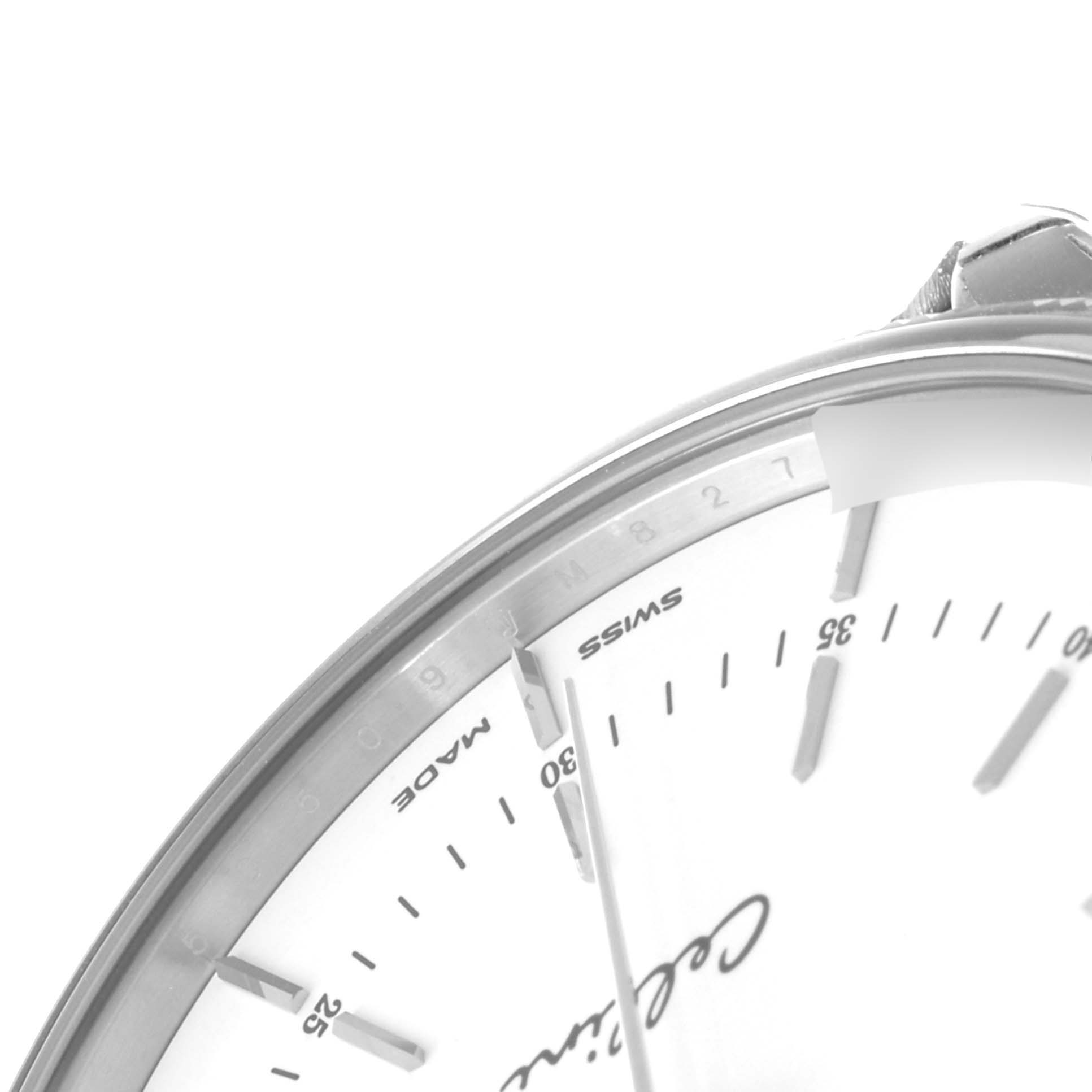 This image shows a close-up of part of the dial, including the "Swiss Made" marking, of a Rolex Cellini 50509 Men's White Gold White Dial 50509 Men's White Gold White Dial watch.