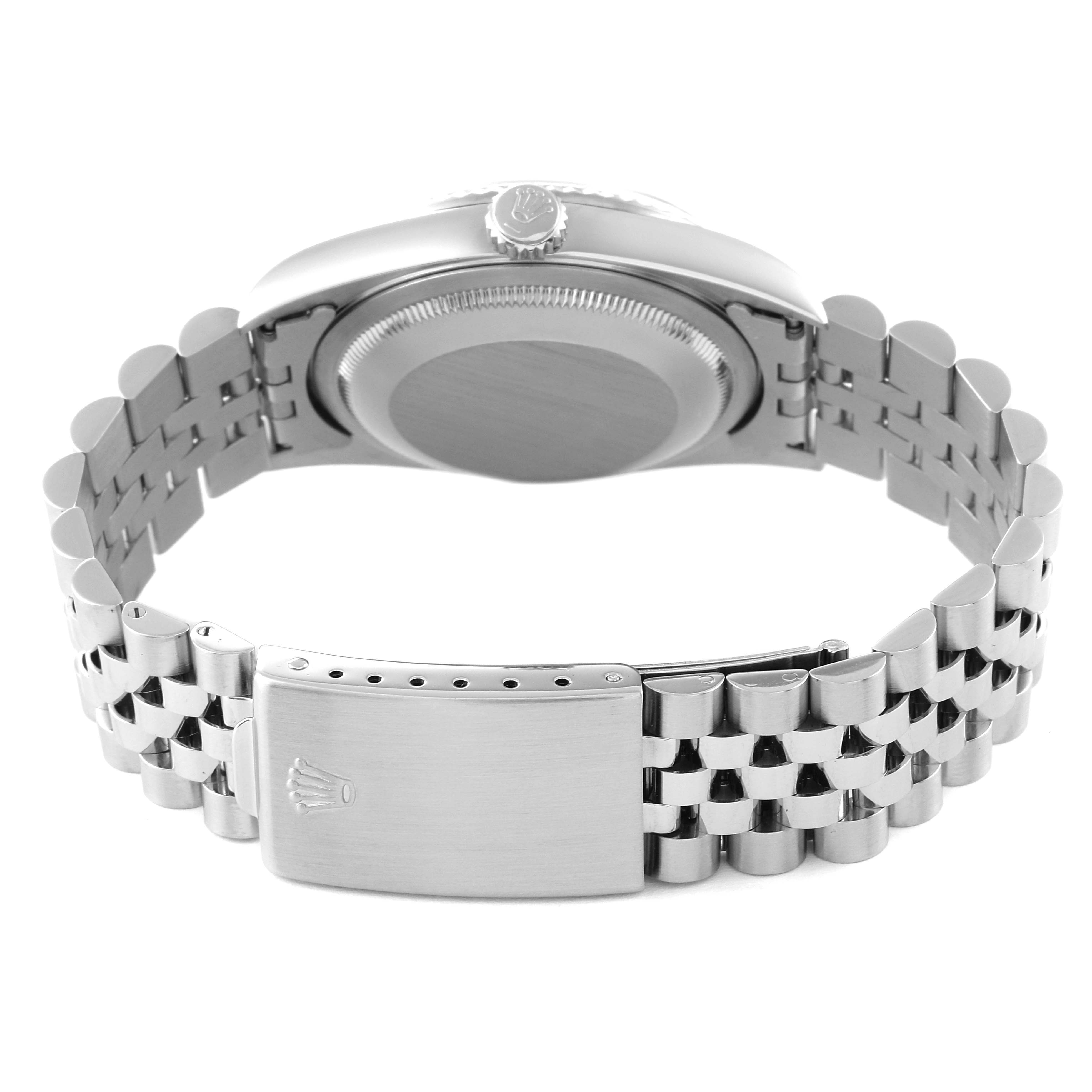 The image shows the back case and bracelet clasp of the Rolex Datejust 16234 Men's Stainless Steel Silver Dial 16234 Men's Stainless Steel Silver Dial watch from a rear angle.