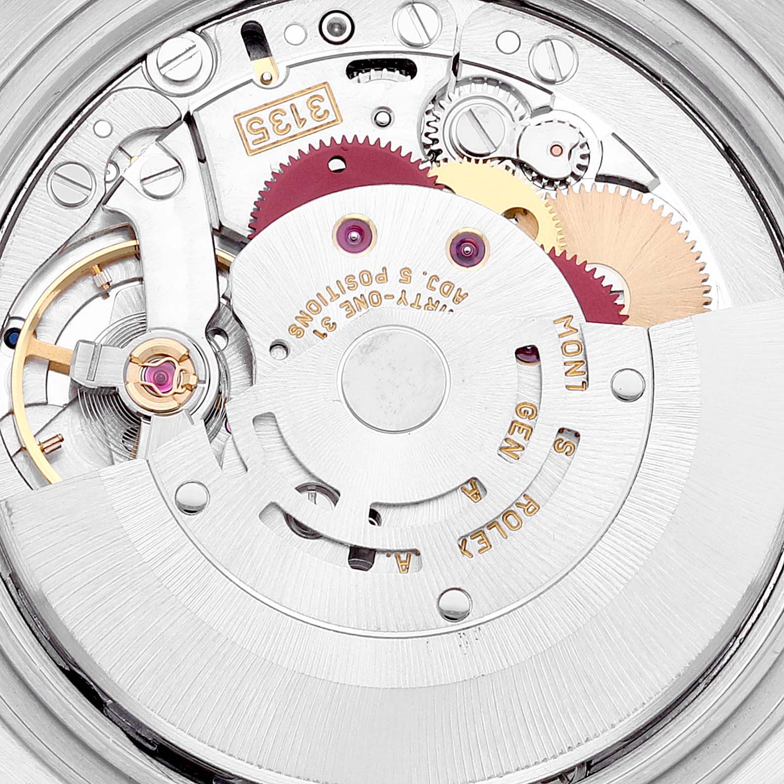 This image shows a close-up of the inner mechanism and movement of the Rolex Datejust 16234 Men's Stainless Steel Silver Dial 16234 Men's Stainless Steel Silver Dial watch.