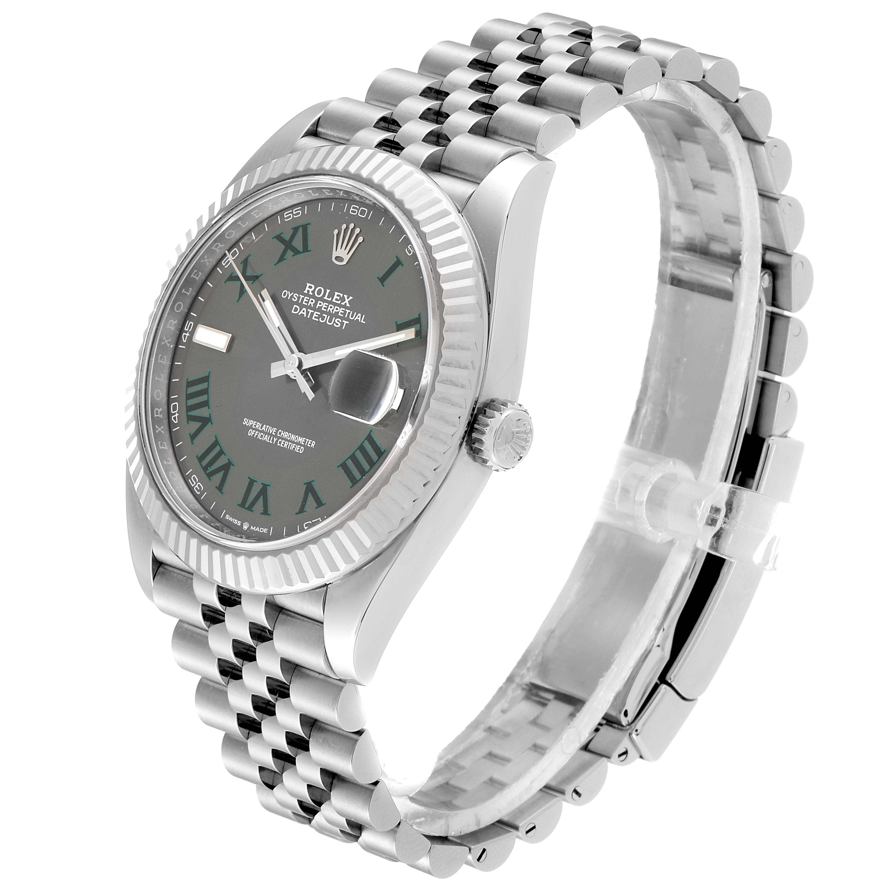 The image shows a Rolex Datejust 41 126334 Men's Stainless Steel Grey Dial 126334 Men's Stainless Steel Grey Dial watch angled to display the face, bezel, crown, and part of the bracelet.