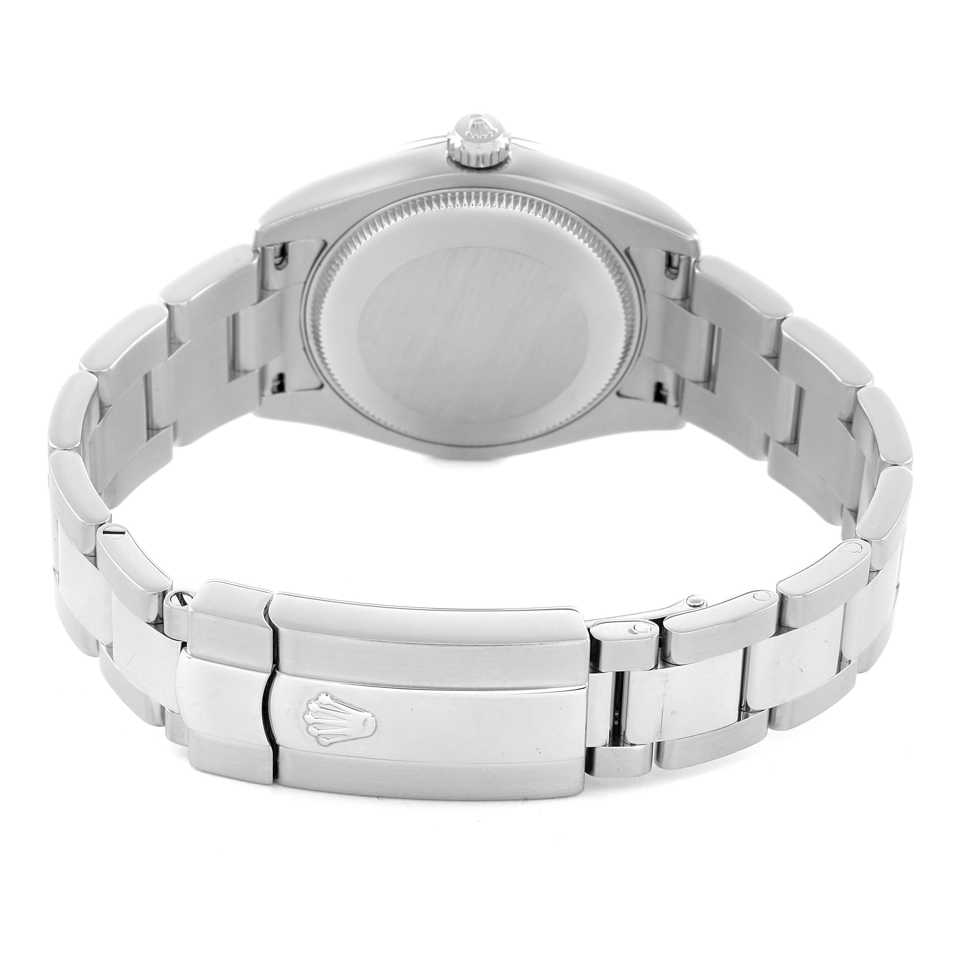 The image shows the back and clasp of a Rolex Datejust 178240 Women's Stainless Steel Black Dial with the bracelet and crown logo visible.