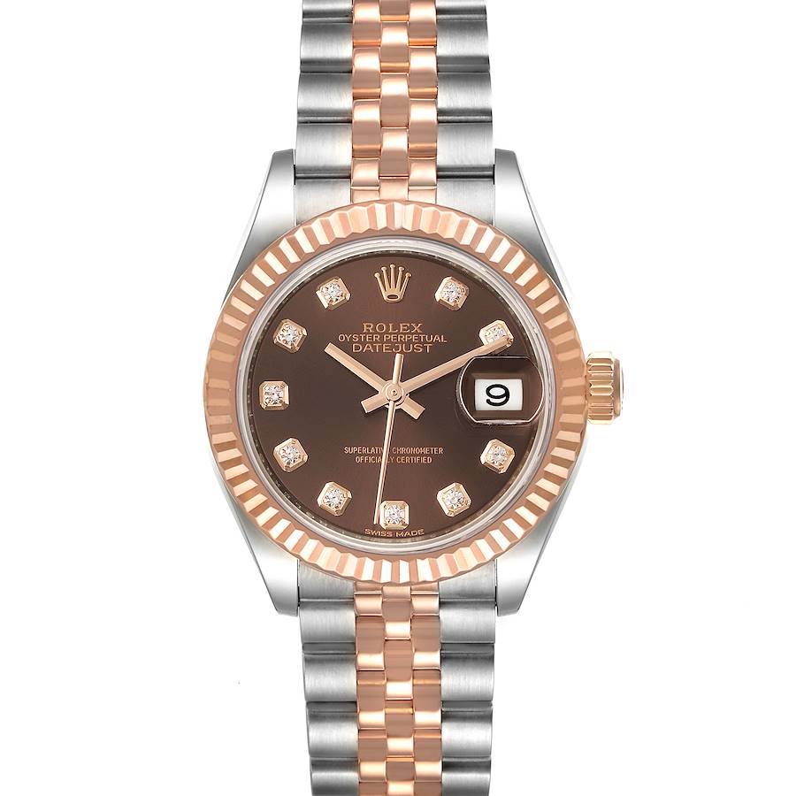 Rolex Datejust Steel Rose Gold Chocolate Diamond Dial Watch 279171 Unworn SwissWatchExpo