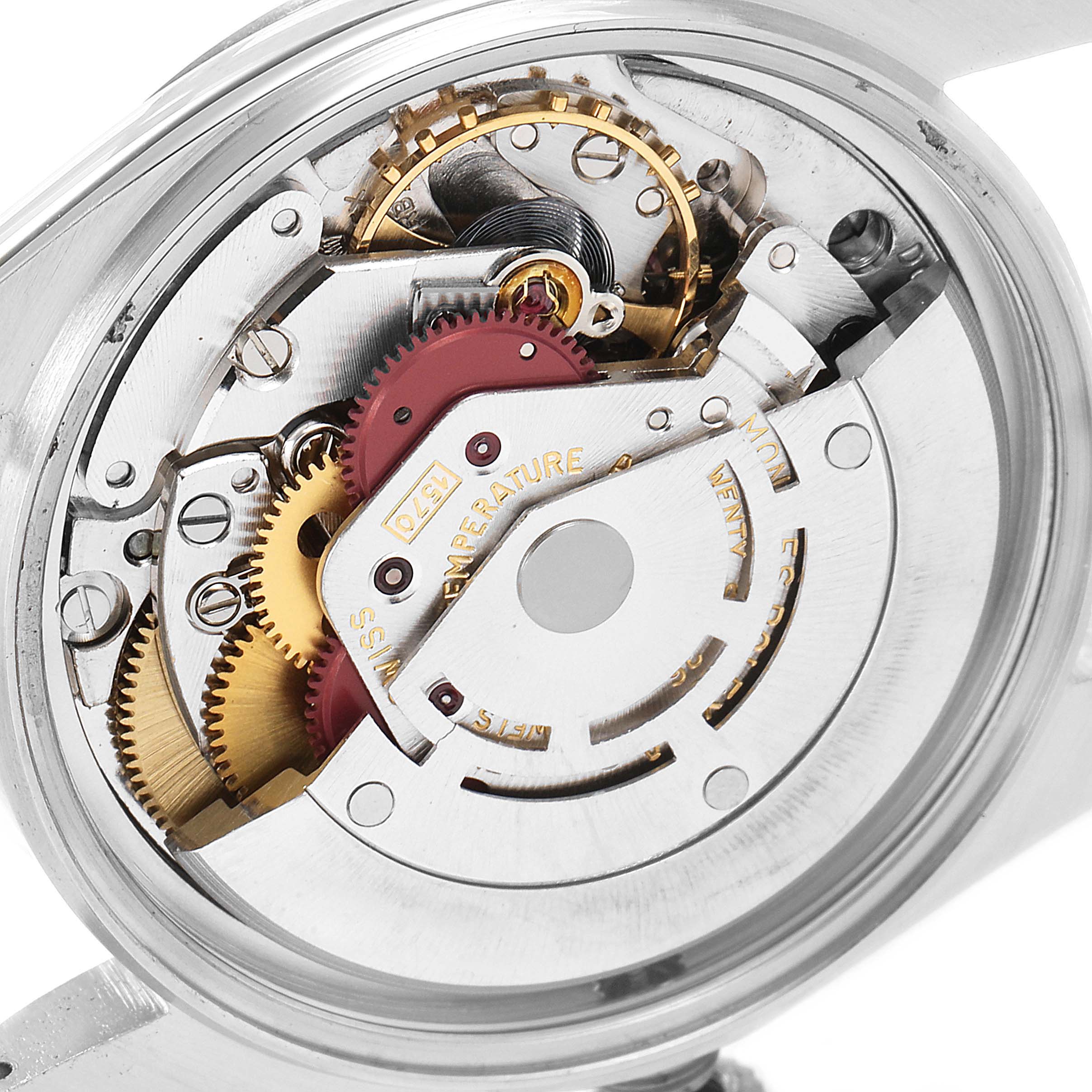 The image shows the internal mechanical movement of a Rolex Vintage Collection 1601 Men's Stainless Steel Silver Dial 1601 Men's Stainless Steel Silver Dial watch, viewed from the back.