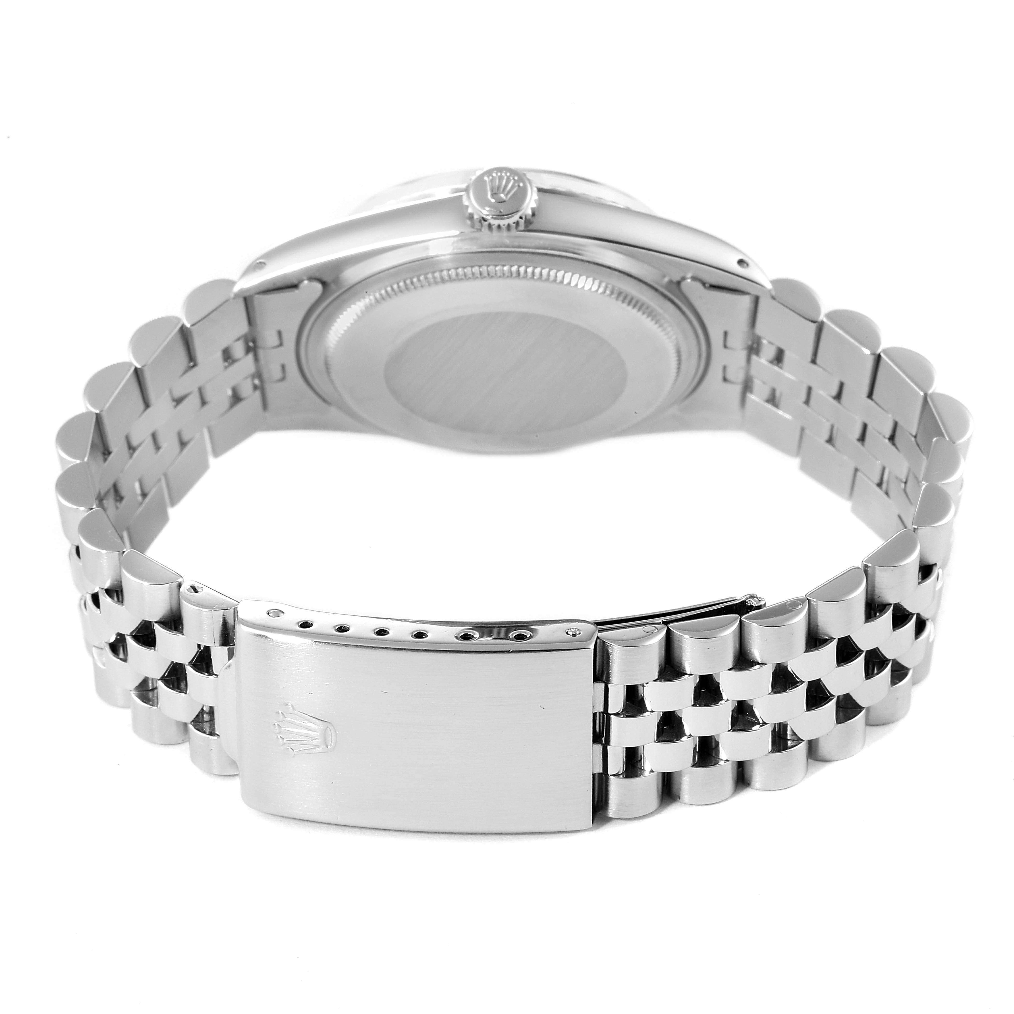 This is a rear view of the Rolex Vintage Collection 1601 Men's Stainless Steel Silver Dial 1601 Men's Stainless Steel Silver Dial model, showing the case back, crown, and bracelet with the clasp.