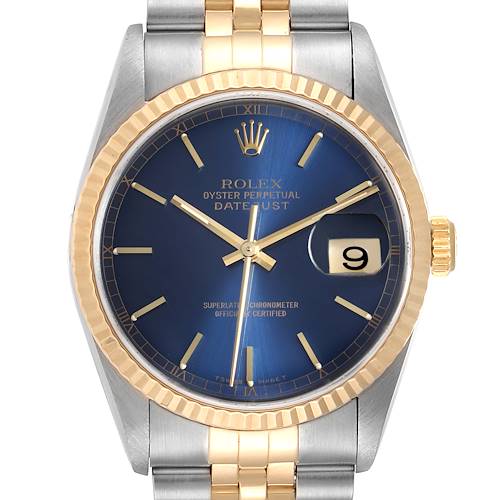 Photo of Rolex Datejust Steel Yellow Gold Blue Dial Mens Watch 16233 Box