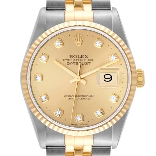 Photo of Rolex Datejust Steel Yellow Gold Diamond Dial Mens Watch 16233
