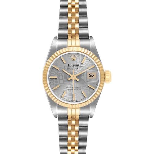 The Rolex Datejust 69173 Women's Steel and Gold (two tone) Silver Dial watch is shown from the front, featuring its dial, bezel, and two-tone bracelet.