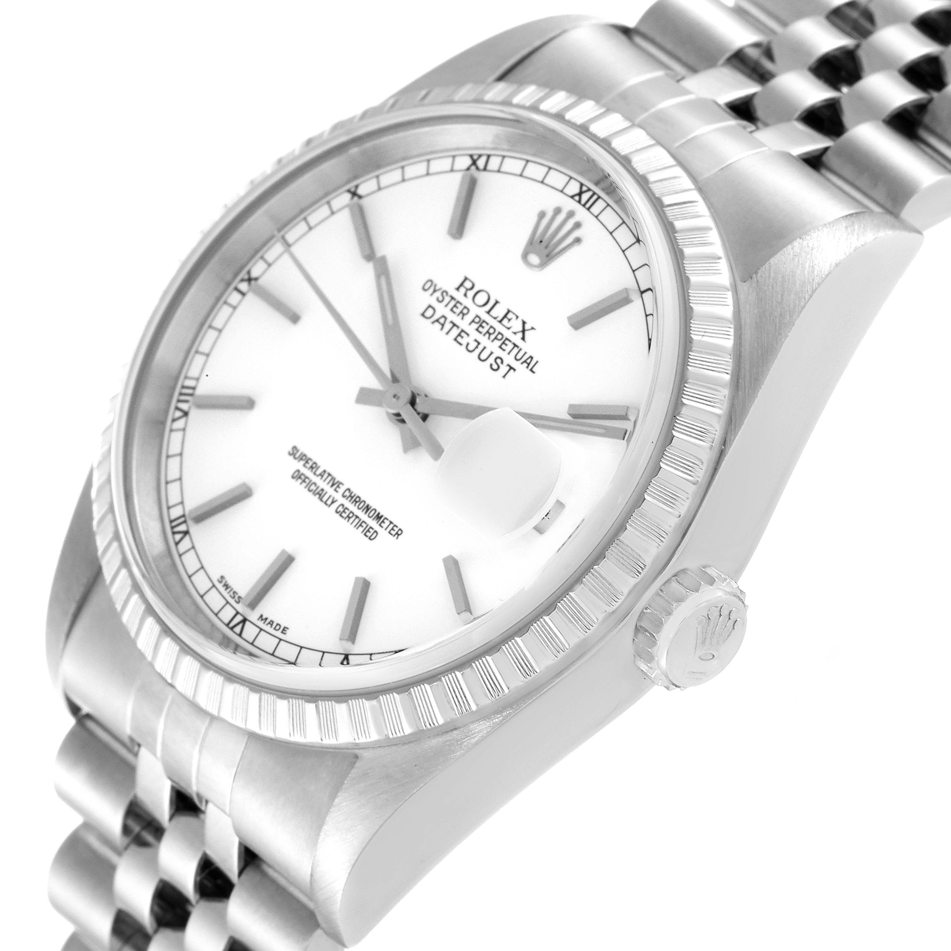 Rolex Datejust White Dial Jubilee Bracelet Steel Mens Watch 16220 SwissWatchExpo