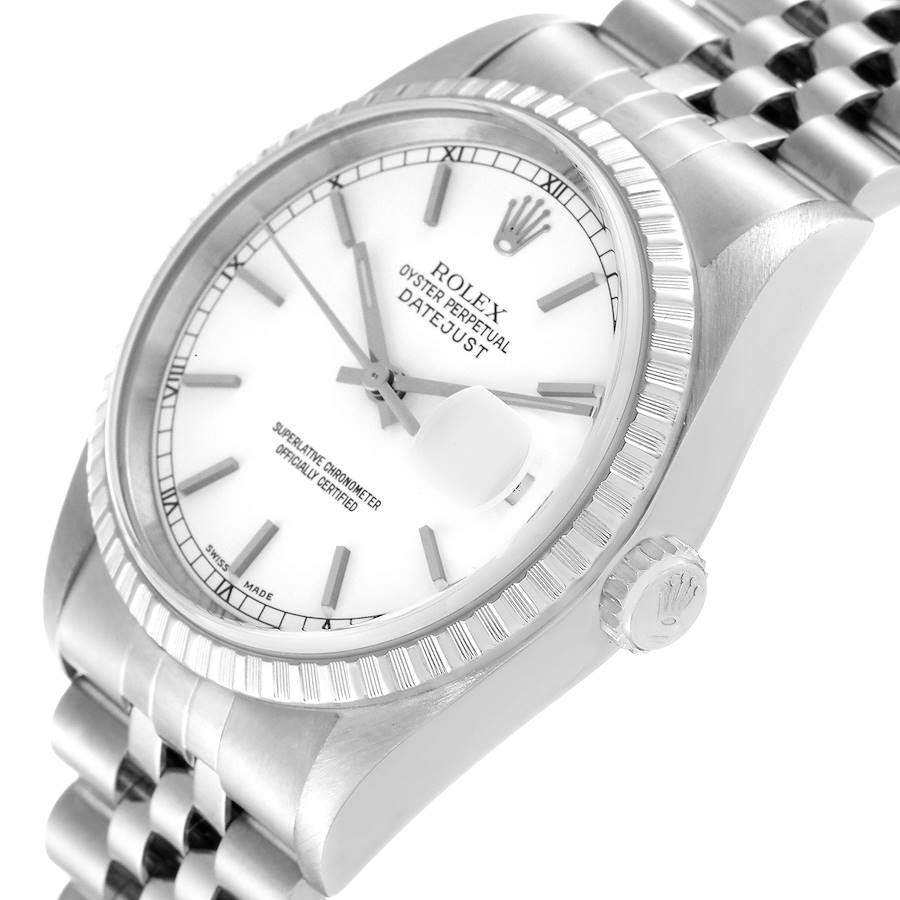 Rolex Datejust White Dial Jubilee Bracelet Steel Mens Watch 16220 SwissWatchExpo