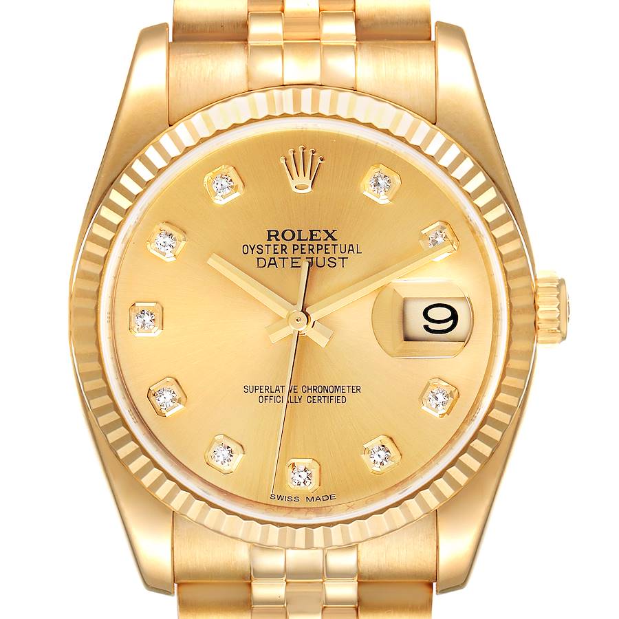 Rolex Datejust Yellow Gold Champagne Diamond Dial Mens Watch 116238 SwissWatchExpo