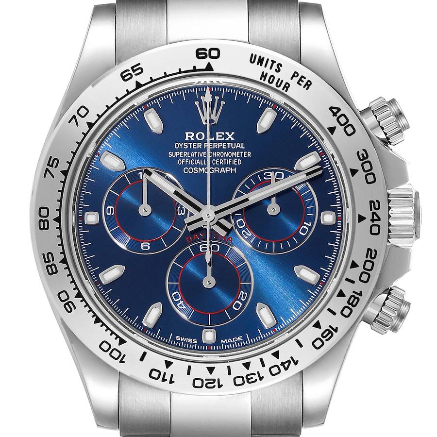 Rolex Daytona Blue Dial White Gold Chronograph Mens Watch 116509 Unworn SwissWatchExpo