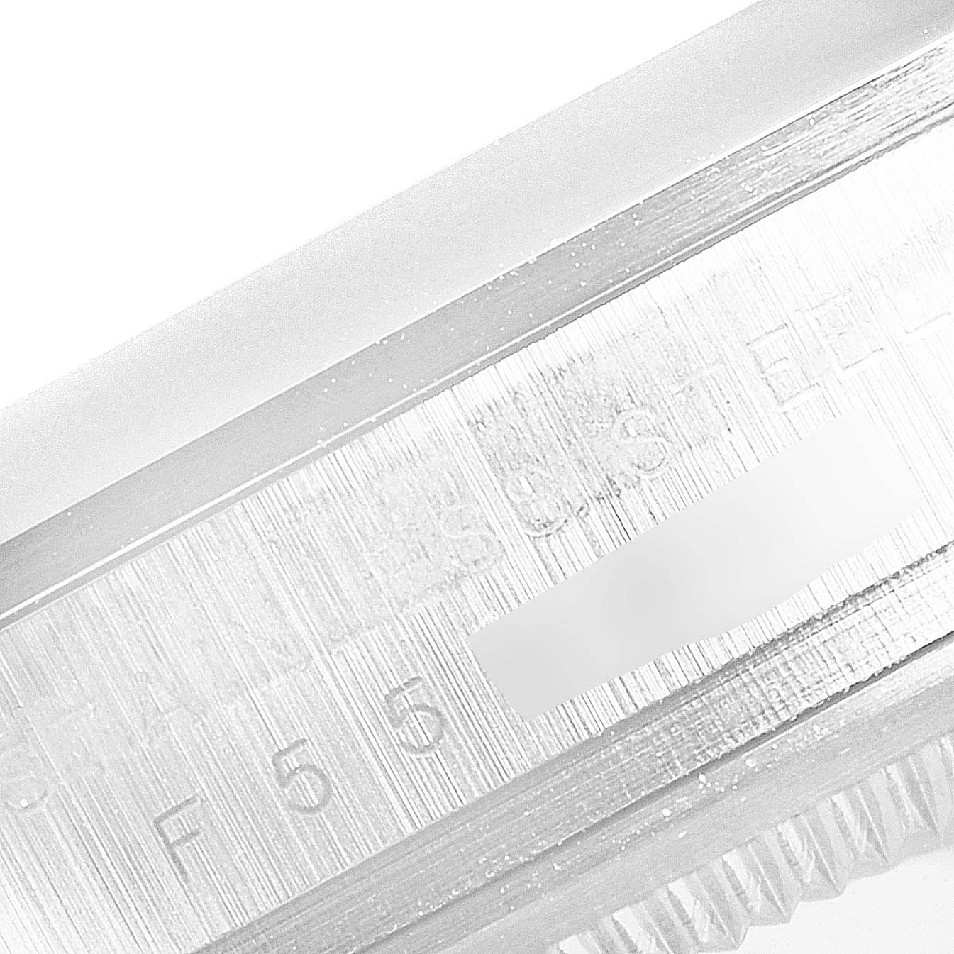 This image shows a close-up of the stainless steel case side of the Rolex Explorer 114270 Men
s Stainless Steel Black Dial 114270 Men
s Stainless Steel Black Dial watch.