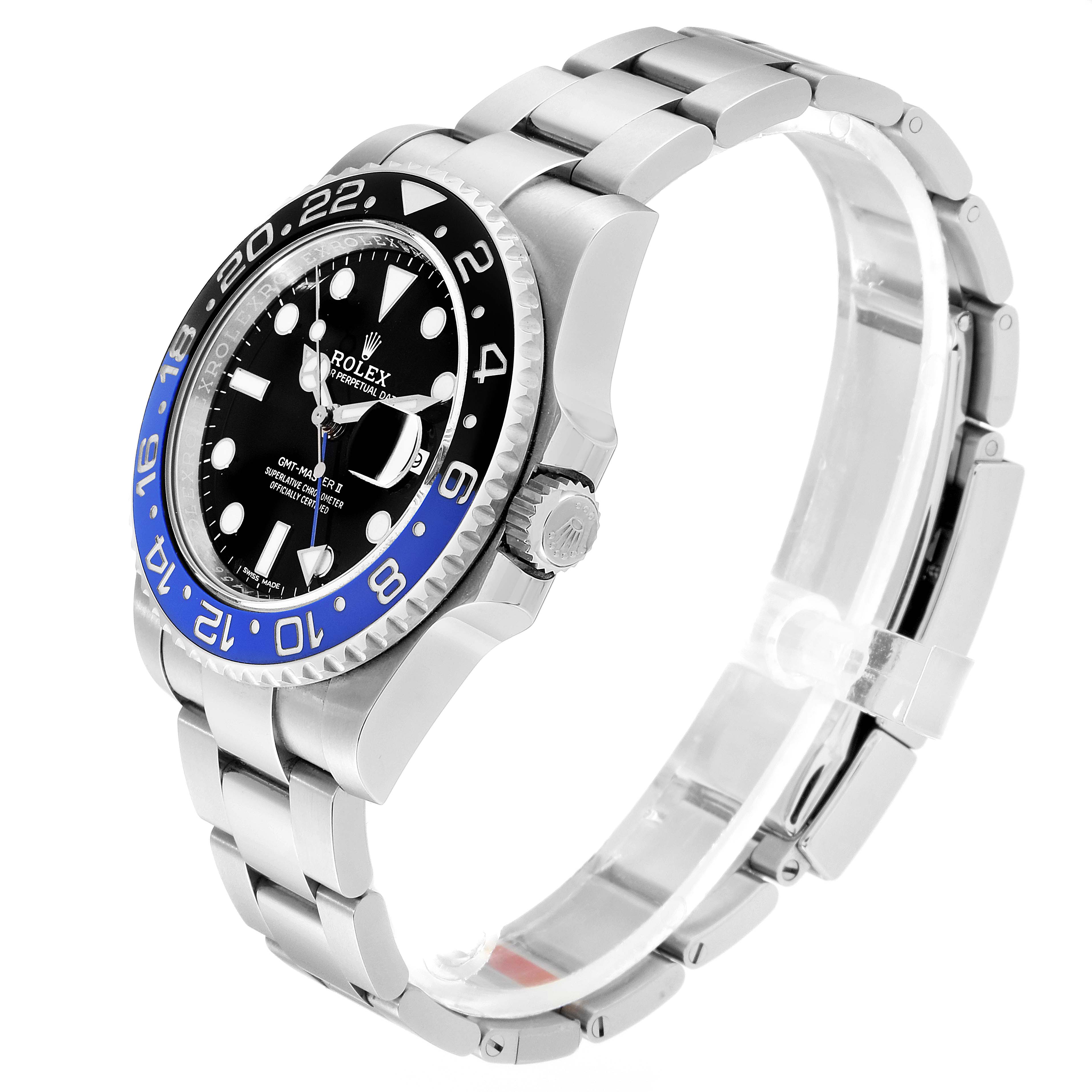 The Rolex GMT-Master 116710 Men's Stainless Steel Black Dial 116710 Men's Stainless Steel Black Dial watch is shown at a three-quarter angle, highlighting its bezel, dial, crown, and bracelet.