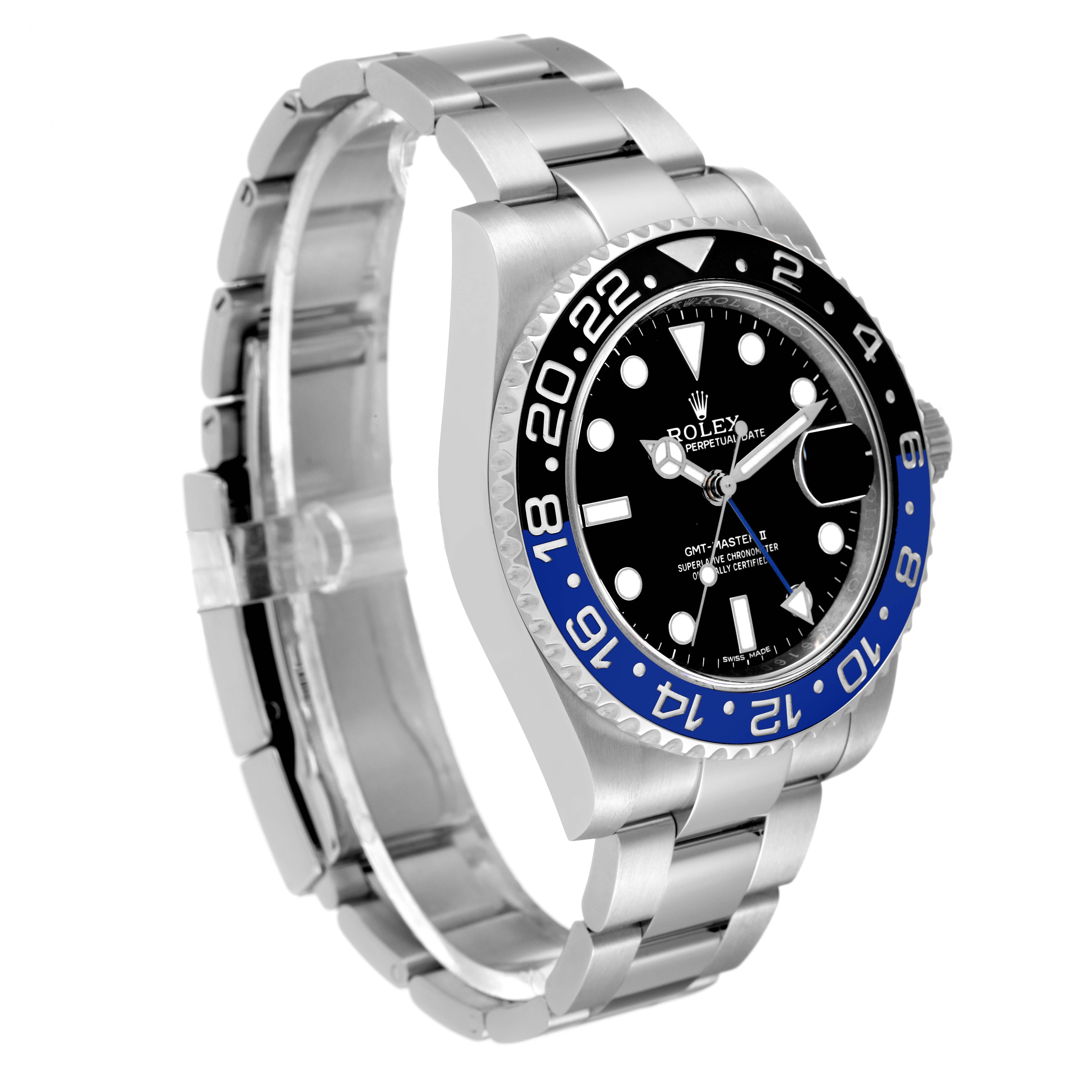 The Rolex GMT-Master 116710 Men
s Stainless Steel Black Dial 116710 Men
s Stainless Steel Black Dial watch is shown from a front and slightly left angle, highlighting its dial, bezel, and bracelet.