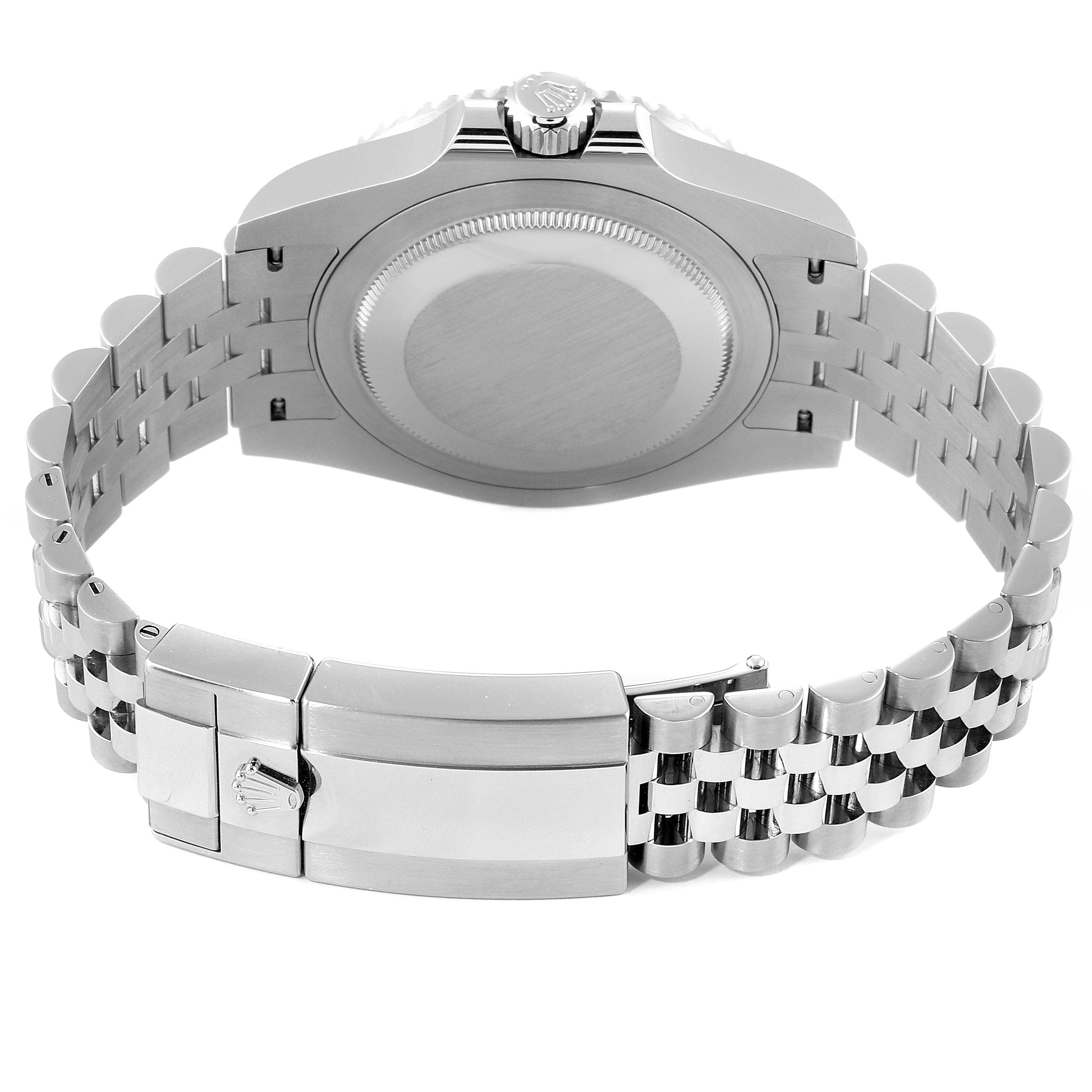 This image shows the back view of a GMT-Master model by Rolex, highlighting the case back and bracelet clasp.