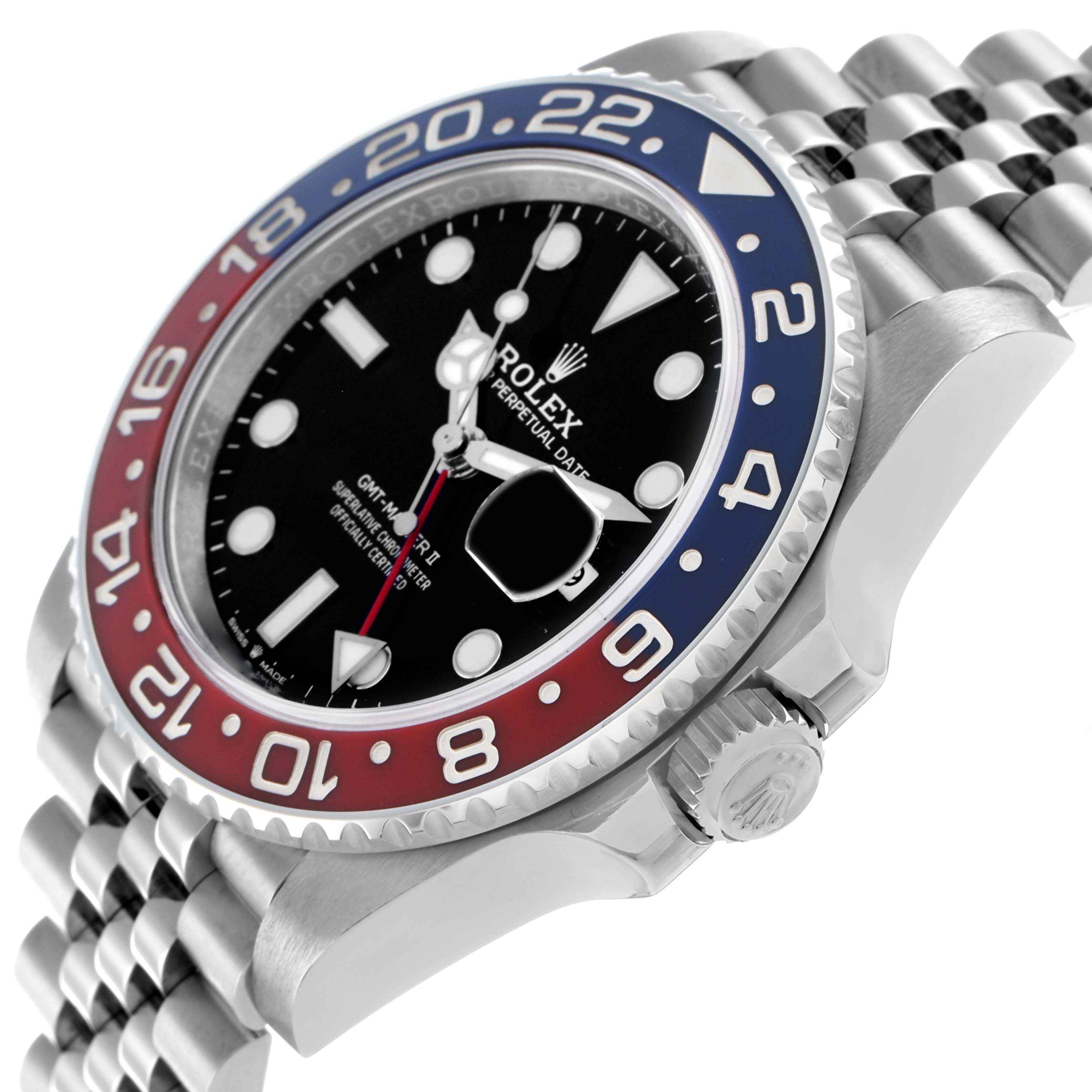 The Rolex GMT-Master 126710 Men
s Stainless Steel Black Dial watch is shown at a slight angle, highlighting the bezel, face, and part of the bracelet.