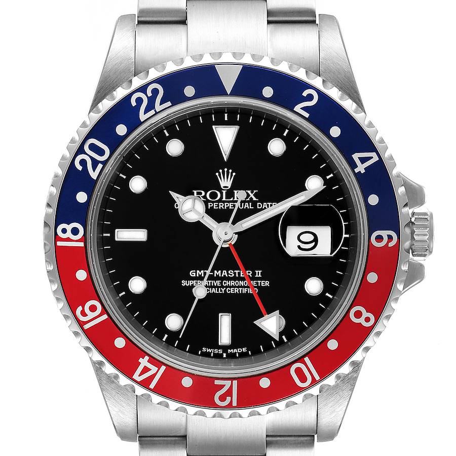 Rolex GMT Master II Pepsi Red and Blue Bezel Steel Watch 16710 Box Papers SwissWatchExpo