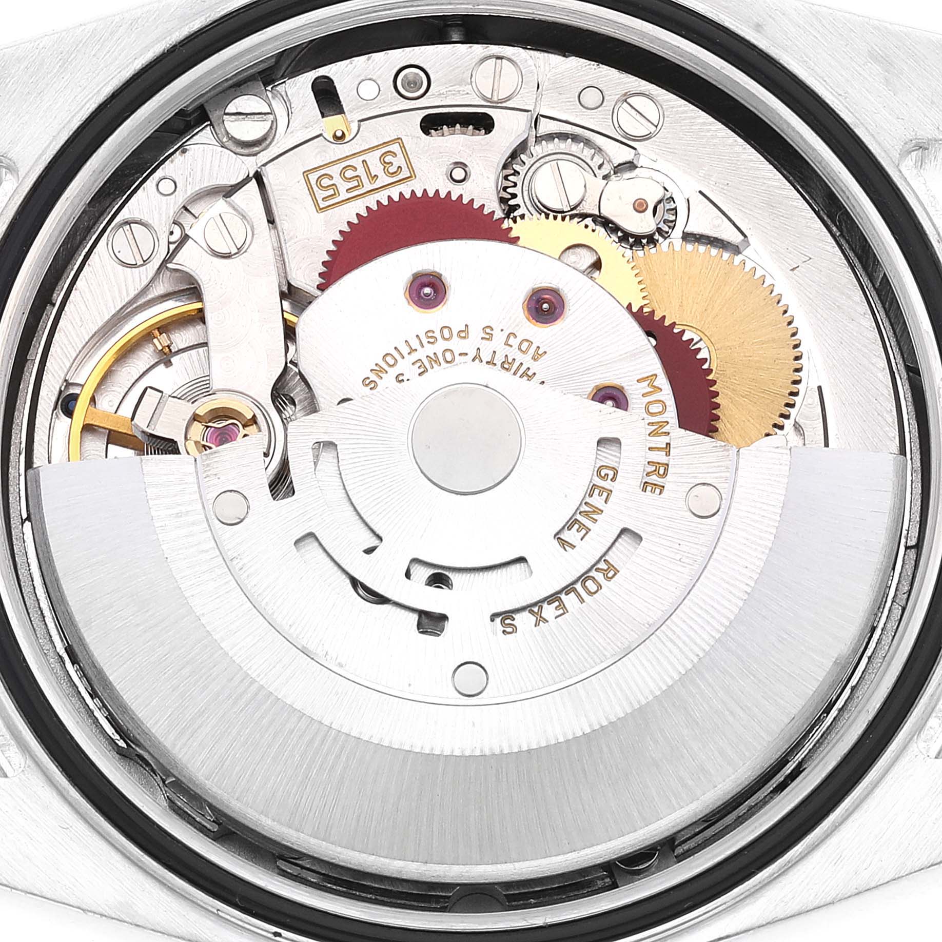 The image shows an internal view of the movement mechanism of a Rolex President 118206 Men's Platinum Blue Dial 118206 Men's Platinum Blue Dial model watch.