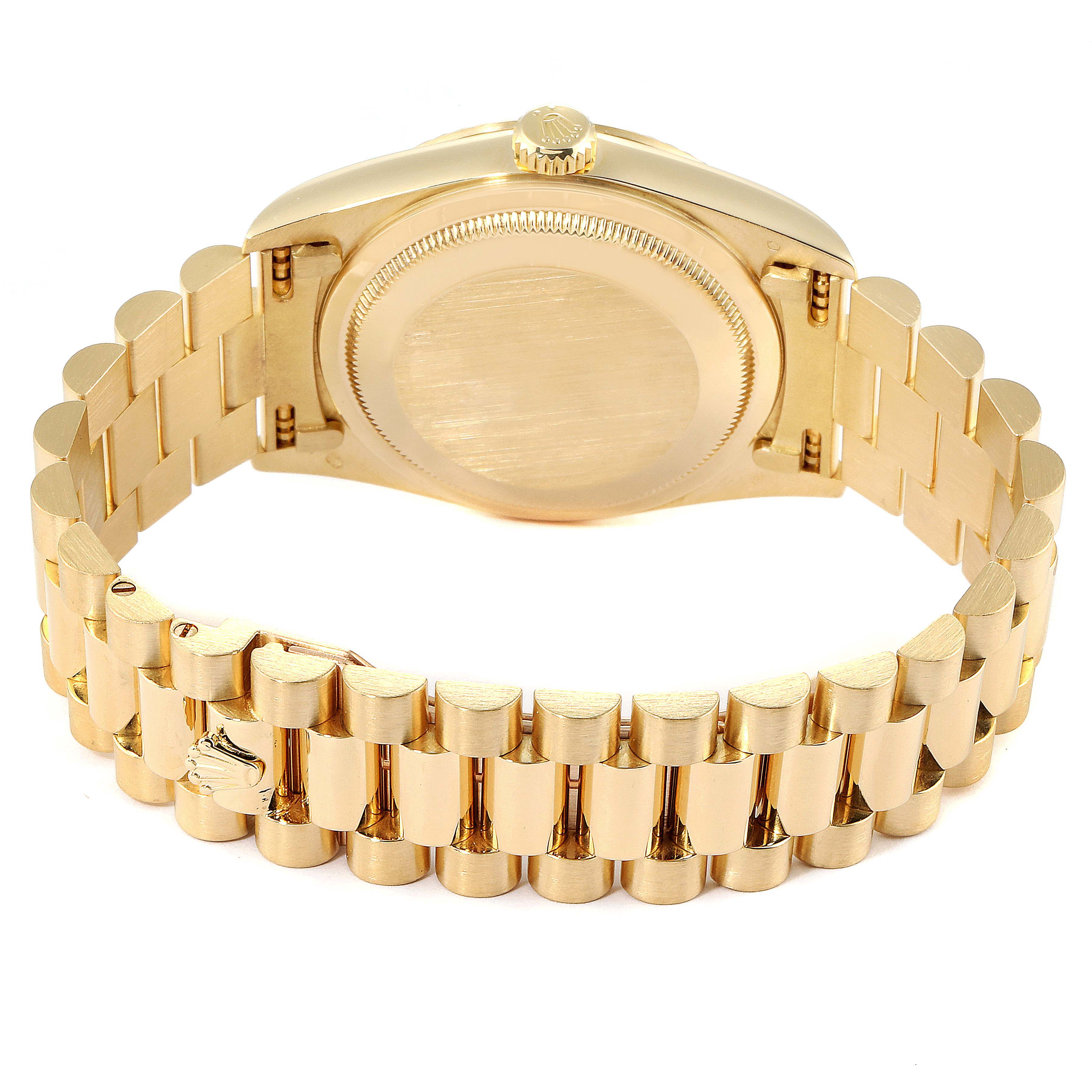 The image shows the back case and bracelet of a Rolex President 18238 Men's Yellow Gold Champagne Dial 18238 Men's Yellow Gold Champagne Dial model watch from a rear angle.