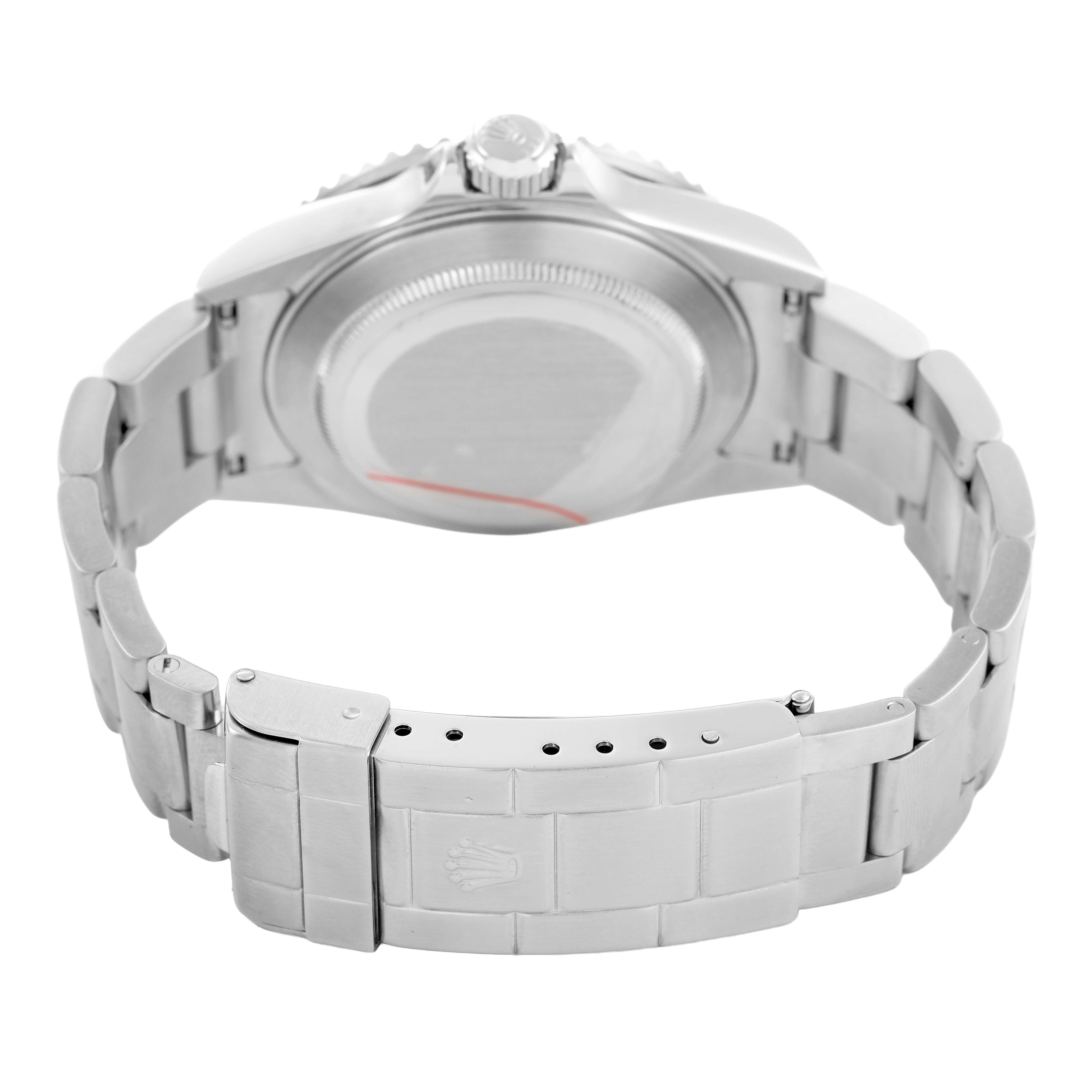 The image shows the back and bracelet of a Rolex Submariner 16610 Men's Stainless Steel Black Dial, highlighting the clasp and case back.