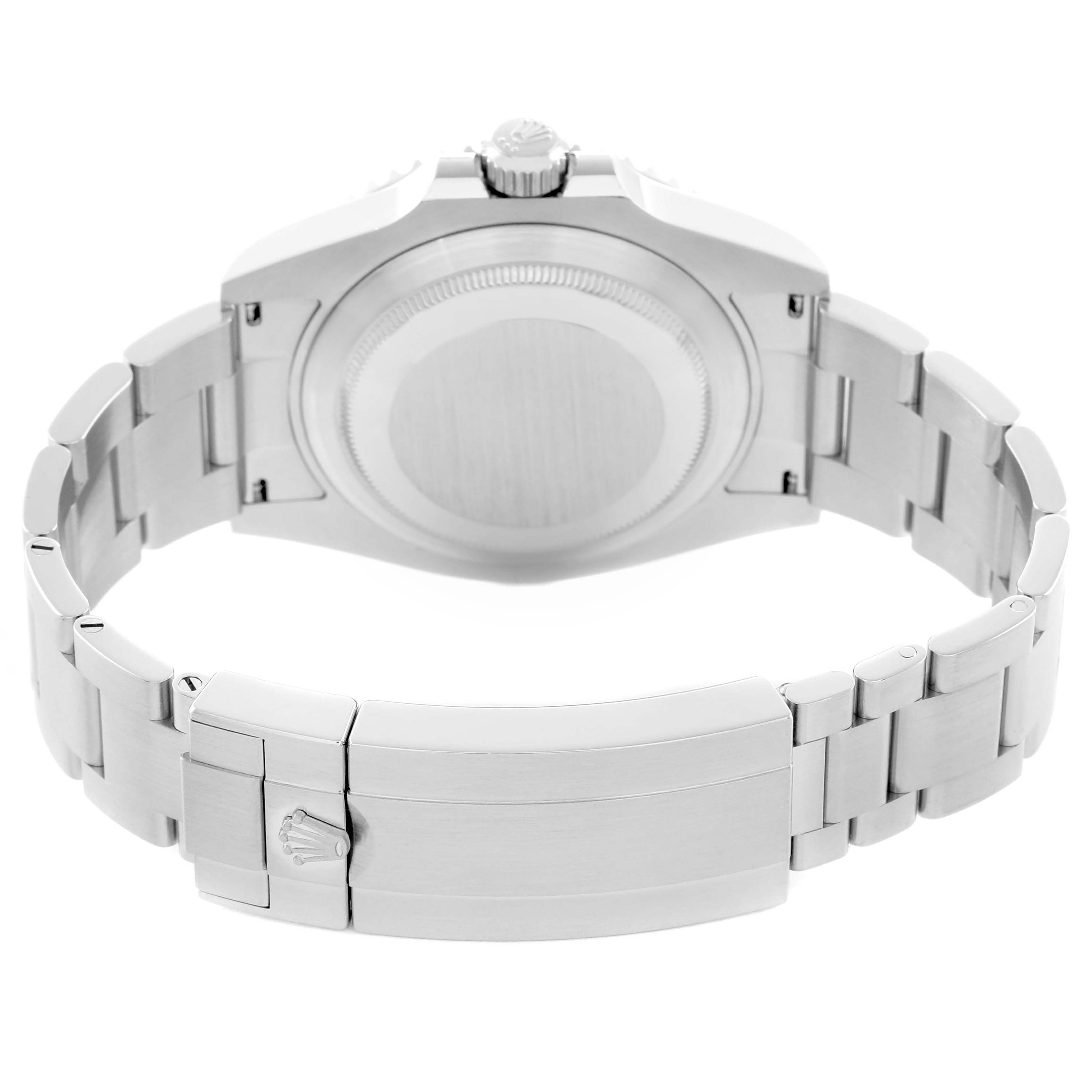 The image shows the back and clasp of a Rolex Submariner 126610LV Men
s Stainless Steel Black Dial, highlighting the bracelet and case back.