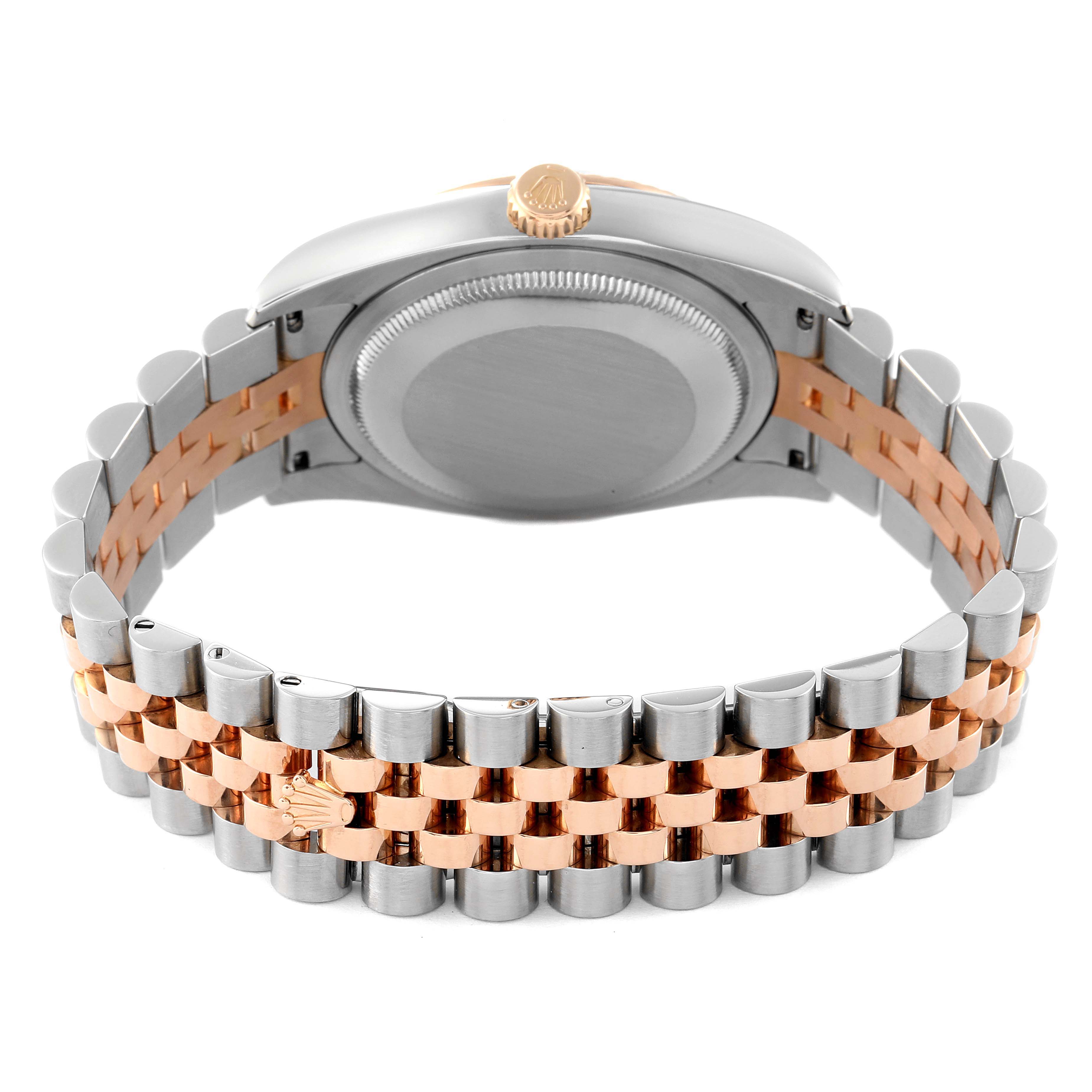 The image shows the back case and bracelet of the Rolex Turn-o-Graph 116261 Men's Steel and Gold (two tone) White Dial 116261 Men's Steel and Gold (two tone) White Dial watch, with a two-tone metal strap.