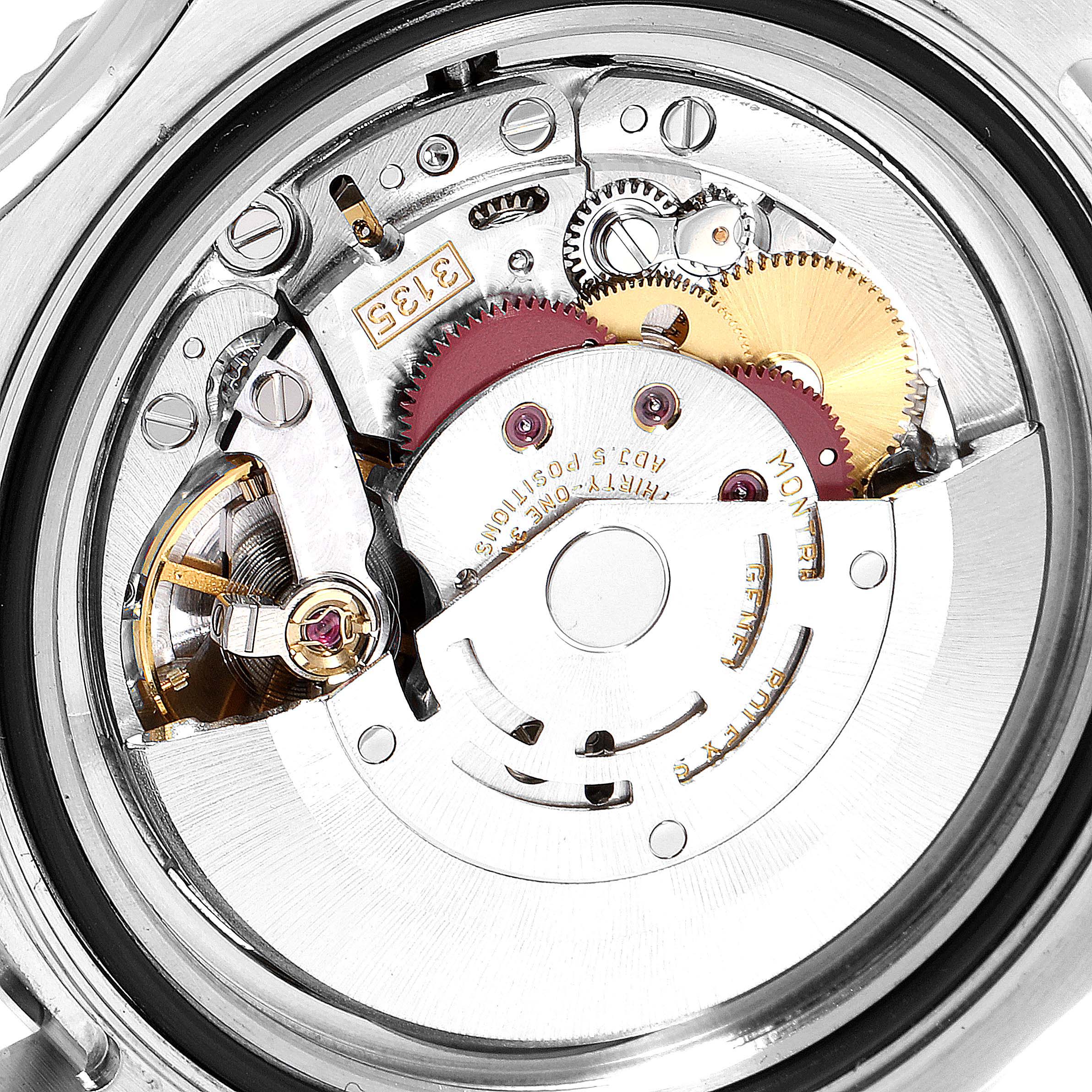 The image shows the internal mechanism of a Rolex Yacht-Master 16622 Men's Platinum Silver Dial 16622 Men's Platinum Silver Dial watch from a close-up angle.
