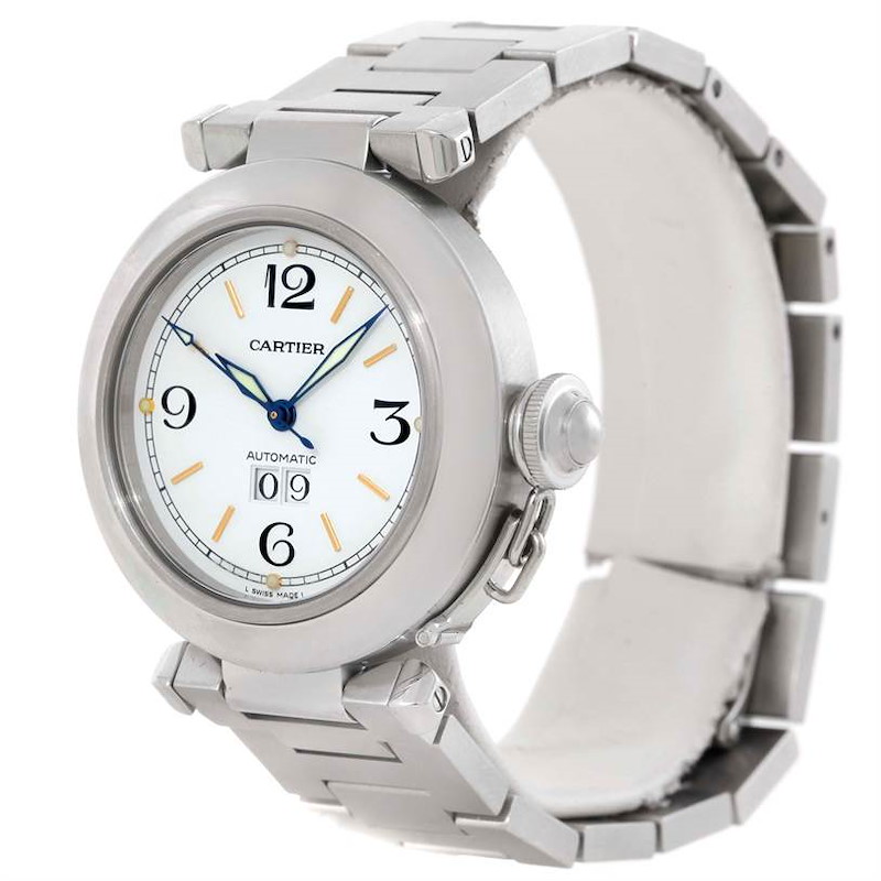 Cartier Pasha C Midsize Steel Watch Big Date W31044M7 SwissWatchExpo