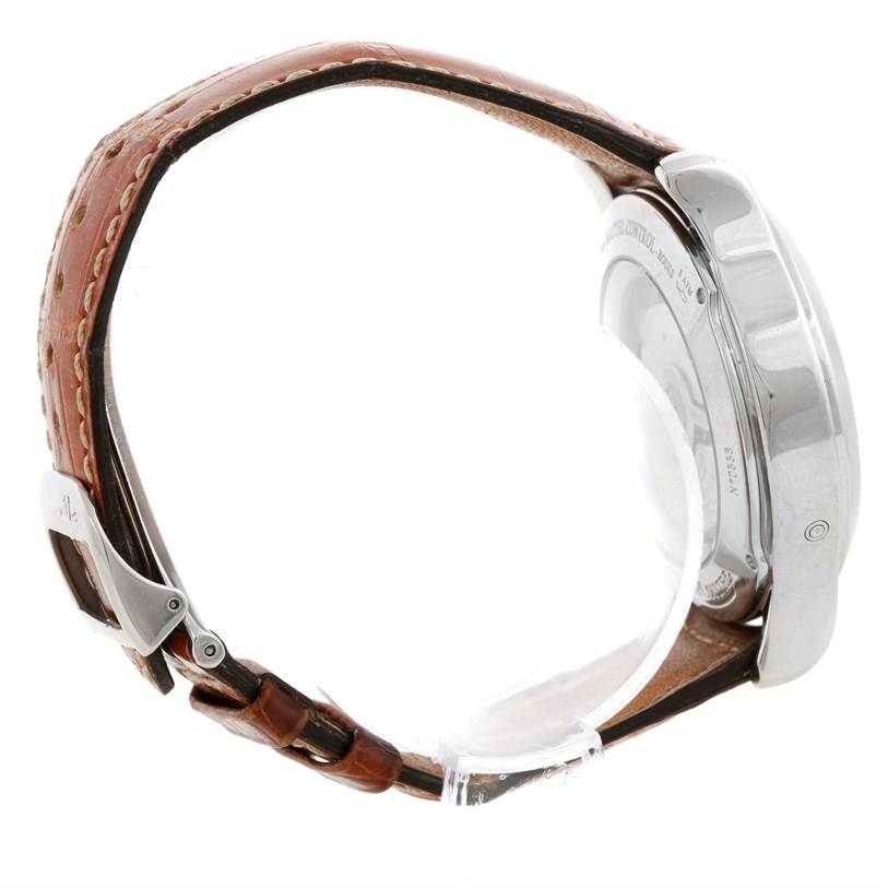 The image shows the side and back view of a Jaeger-LeCoultre Master model watch, featuring the strap and clasp.