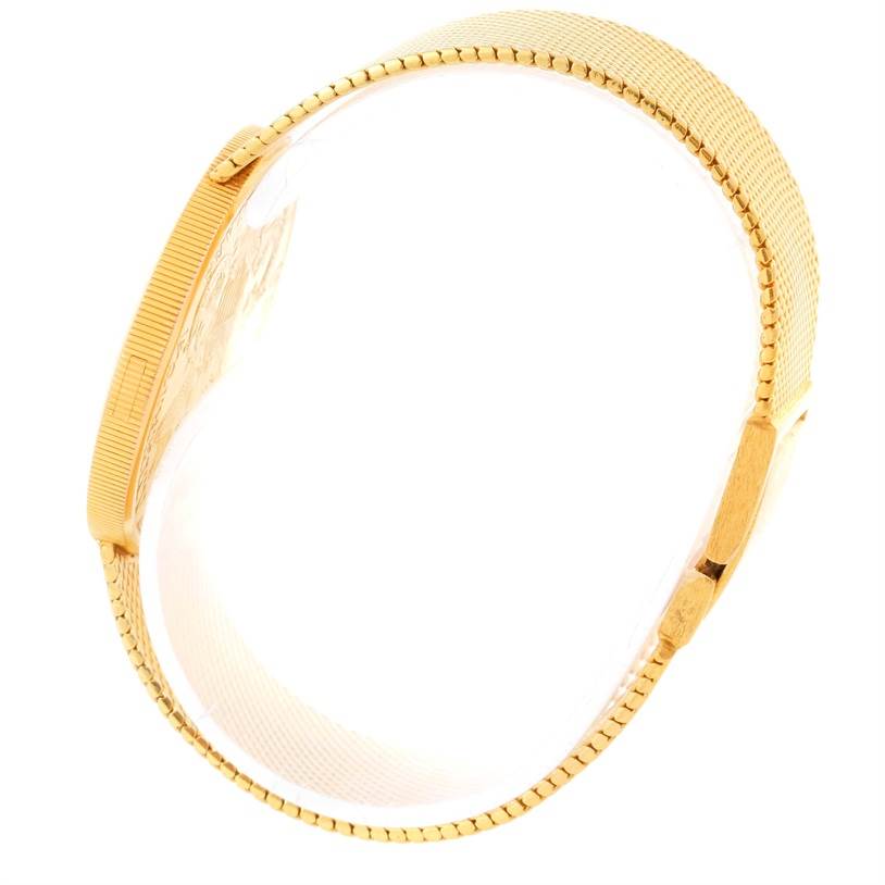 This image shows the side profile of a Vintage Jaeger LeCoultre watch, highlighting its gold-tone case and bracelet.