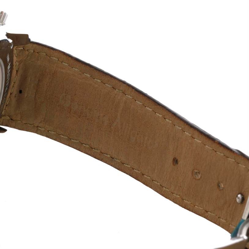 The image shows the inner side of the leather strap of a Jaeger-LeCoultre Master model watch.