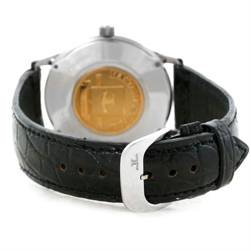 The image shows the back side of a Jaeger LeCoultre Master 140.8.89 Men
s Steel and Gold (two tone) Silver Dial 140.8.89 Men
s Steel and Gold (two tone) Silver Dial model watch, focusing on the strap and clasp.