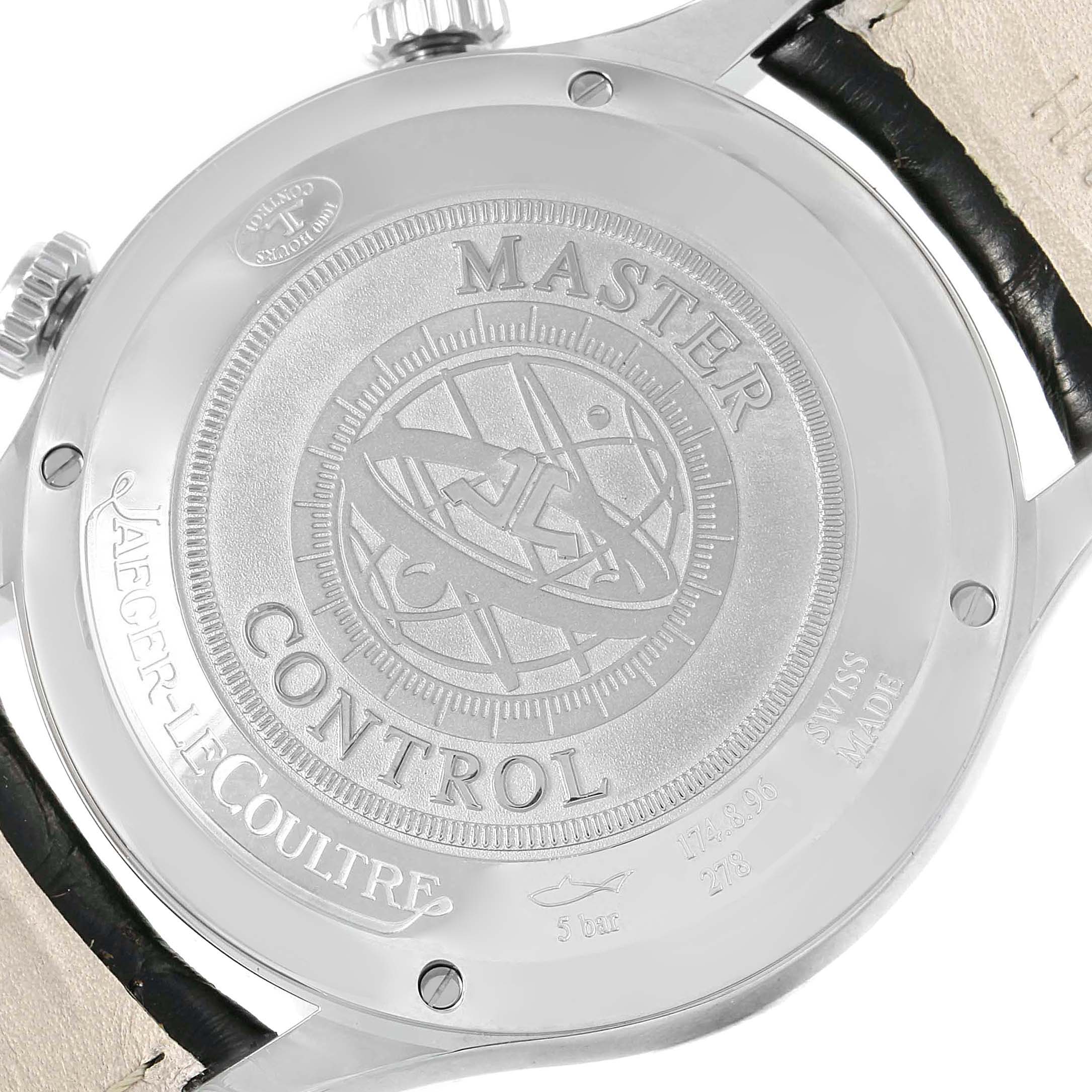 The image shows the case back of the Jaeger-LeCoultre Master model watch.