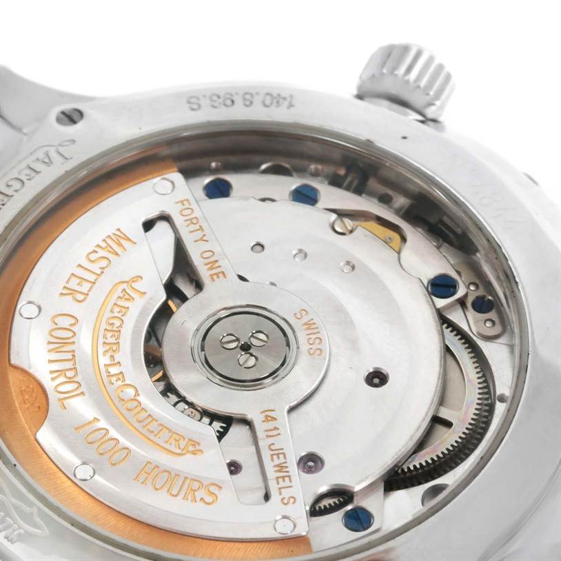 This is a close-up view of the movement of a Jaeger-LeCoultre Master model watch, showcasing its intricate components.