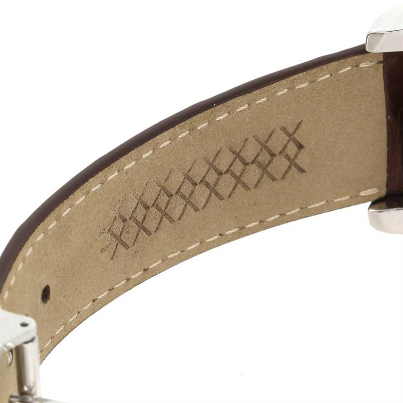 The image shows the underside of the leather strap of a Jaeger-LeCoultre Master model watch.