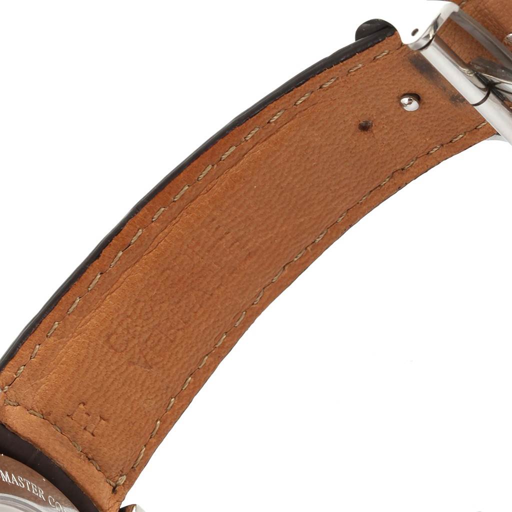 This image shows the inside and buckle of the leather strap of a Jaeger LeCoultre Master 147.8.41.S Men's Stainless Steel Silver Dial 147.8.41.S Men's Stainless Steel Silver Dial model watch.