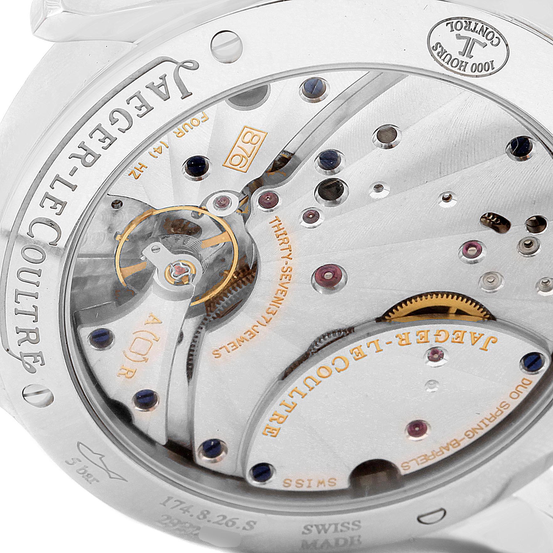 This image shows a close-up view of the movement and internal mechanics of a Jaeger-LeCoultre Master model watch.