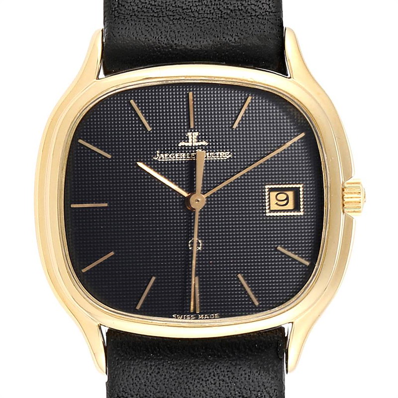 Jaeger LeCoultre Yellow Gold Black Dial Vintage Mens Watch 140.076.1 SwissWatchExpo