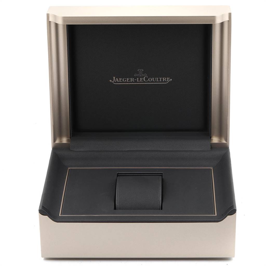 This is an open Jaeger-LeCoultre Reverso watch box shown from a front-facing angle.