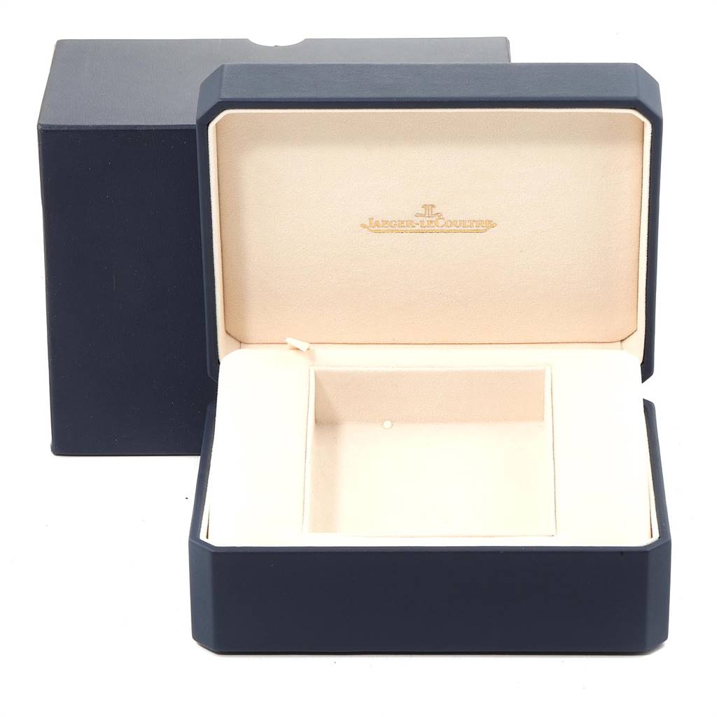 The image shows an open watch box for the Jaeger LeCoultre Reverso Q270854 Men's Stainless Steel Silver Dial Q270854 Men's Stainless Steel Silver Dial, displaying the inner cushioned compartment.