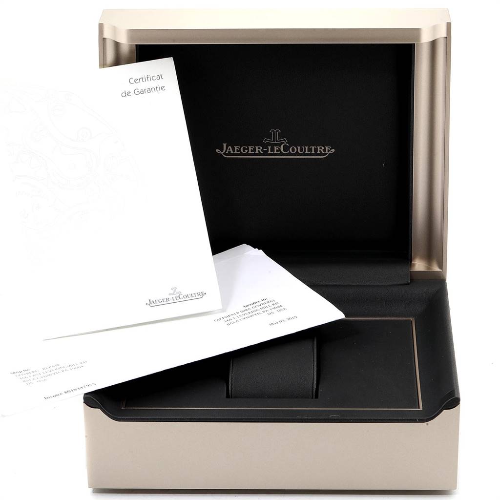 The image shows the packaging and warranty booklet for a Jaeger-LeCoultre Master model watch.