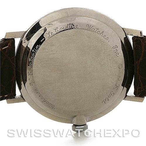 The image shows the back case of a Jaeger LeCoultre Vintage White Gold Silver Dial White Gold Silver Dial watch, taken from a straight-on angle.