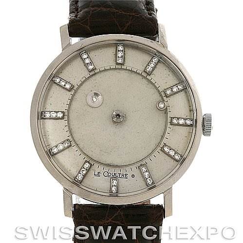 This image shows a front view of a Vintage Jaeger LeCoultre watch with a leather strap.