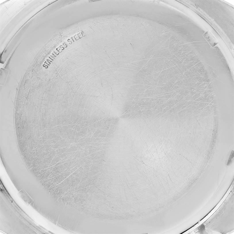 This image shows the back case of a Vintage Jaeger LeCoultre watch, labeled "Stainless Steel."