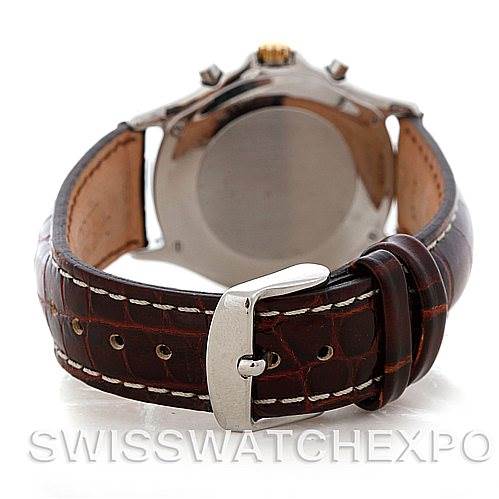 The image shows the back view of a Jaeger LeCoultre Vintage 116.5.33 Men's Stainless Steel White Dial 116.5.33 Men's Stainless Steel White Dial watch, highlighting the leather strap and stainless steel buckle.