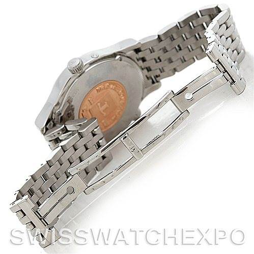 This Jaeger-LeCoultre Master model watch is shown from the back, highlighting the clasp and stainless steel bracelet.